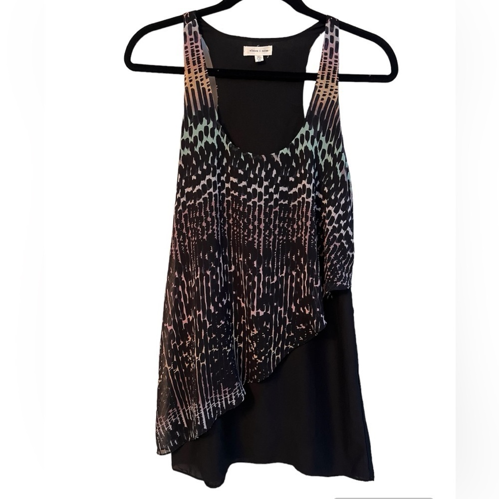 SILENCE + NOISE Women’s Multi-Tiered Black Multi-colored Print Tank Top -size XS